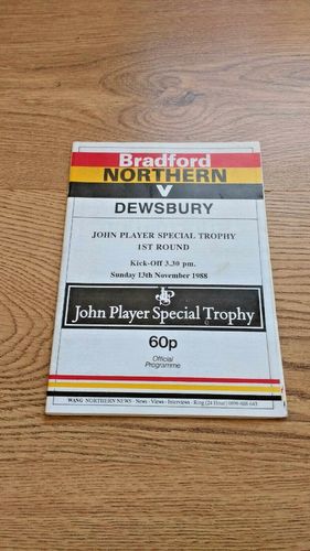 Bradford Northern v Dewsbury Nov 1988 John Player Special Trophy RL Programme