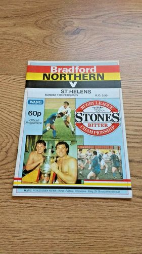 Bradford Northern v St Helens Feb 1989 Rugby League Programme