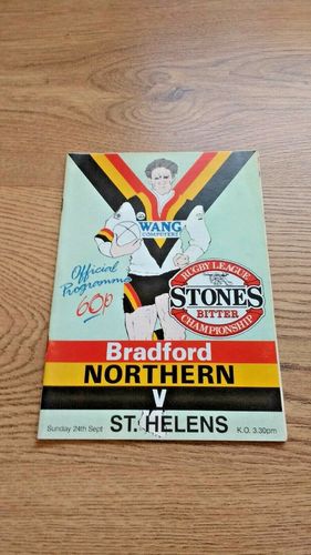 Bradford Northern v St Helens Sept 1989 Rugby League Programme