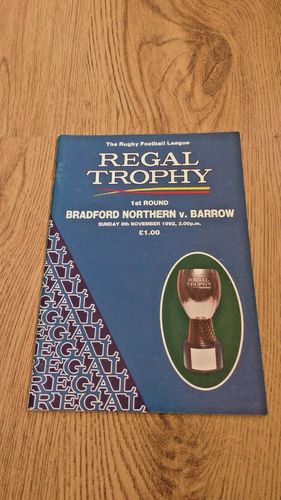 Bradford Northern v Barrow Nov 1992 Regal Trophy Rugby League Programme