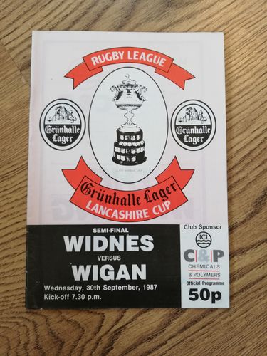 Widnes v Wigan Sept 1987 Lancashire Cup Semi-Final Rugby League Programme