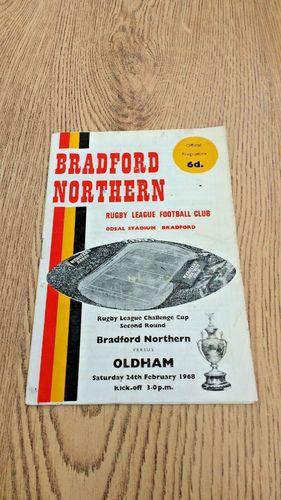 Bradford Northern v Oldham Feb 1968 Challenge Cup Rugby League Programme
