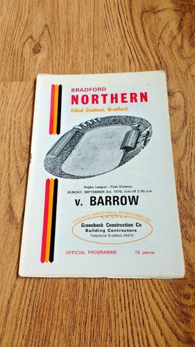 Bradford Northern v Barrow Sept 1978 Rugby League Programme