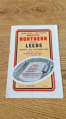 Bradford Northern v Leeds Dec 1979 Rugby League Programme