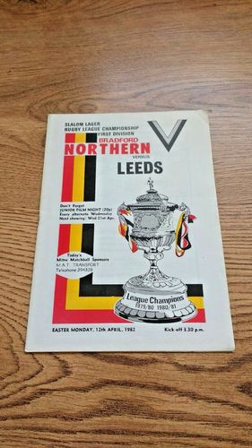 Bradford Northern v Leeds Apr 1982 Rugby League Programme