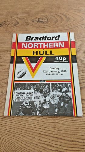 Bradford Northern v Hull Jan 1986 Rugby League Programme