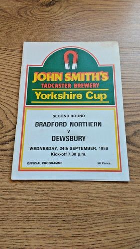 Bradford Northern v Dewsbury Sept 1986 Yorkshire Cup Rugby League Programme