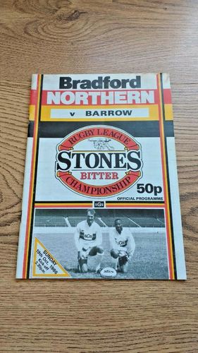 Bradford Northern v Barrow Oct 1986 Rugby League Programme