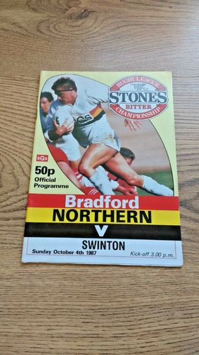 Bradford Northern v Swinton Oct 1987 Rugby League Programme