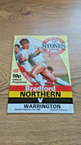 Bradford Northern v Warrington Feb 1988 Rugby League Programme