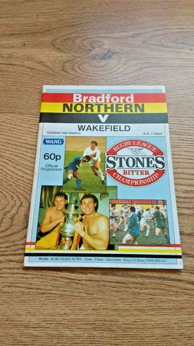 Bradford Northern v Wakefield Mar 1989 Rugby League Programme