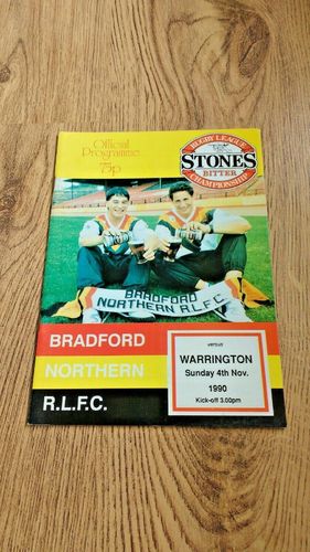 Bradford Northern v Warrington Nov 1990 Rugby League Programme