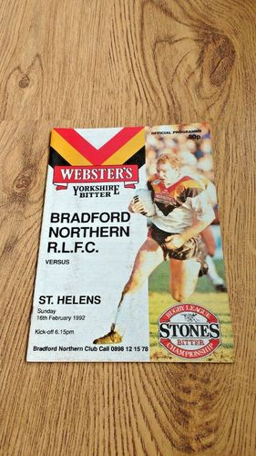 Bradford Northern v St Helens Feb 1992 Rugby League Programme