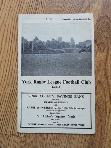 York v Salford Apr 1963 Rugby League Programme