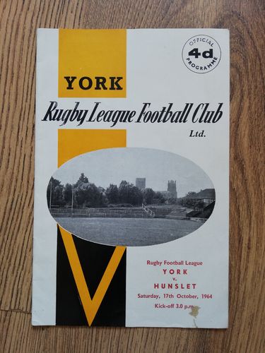 York v Hunslet Oct 1964 Rugby League Programme