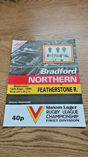 Bradford Northern v Featherstone Rovers Sept 1984 Rugby League Programme