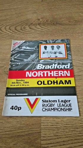 Bradford Northern v Oldham Nov 1984 Rugby League Programme