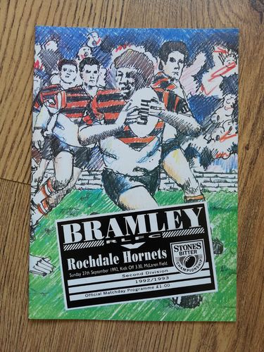 Bramley v Rochdale Hornets Sept 1992 Rugby League Programme