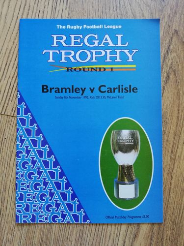 Bramley v Carlisle Nov 1992 Regal Trophy Rugby League Programme