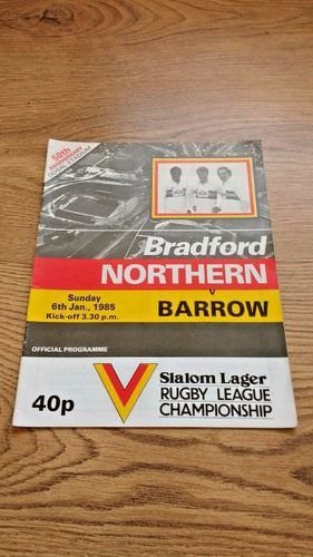 Bradford Northern v Barrow Jan 1985 Rugby League Programme