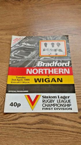 Bradford Northern v Wigan Apr 1985 Rugby League Programme