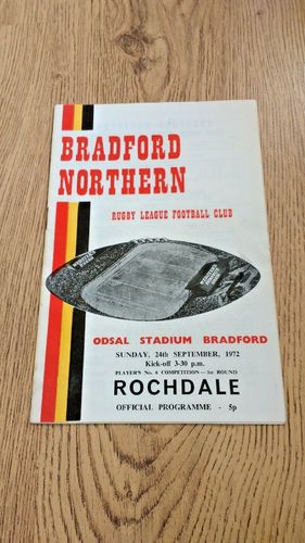 Bradford Northern v Rochdale Sept 1972 Players No6 Competition RL Programme