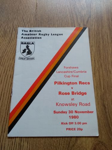 Pilkington Recs v Rose Bridge 1980 Lancs Amateur Cup Final Rugby League Programme