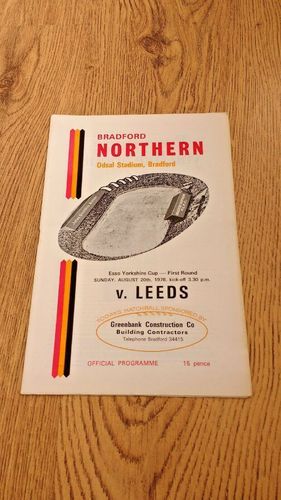 Bradford Northern v Leeds Aug 1978 Yorkshire Cup Rugby League Programme