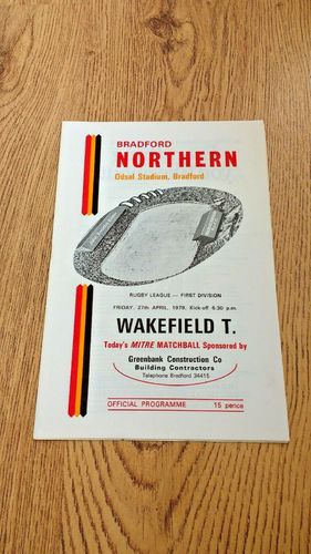 Bradford Northern v Wakefield Trinity Apr 1979 Rugby League Programme