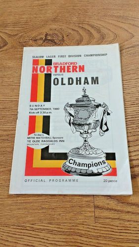 Bradford Northern v Oldham Sept 1980 Rugby League Programme