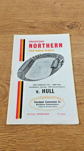 Bradford Northern v Hull Sept 1978 Yorkshire Cup Semi-Final Rugby League Programme