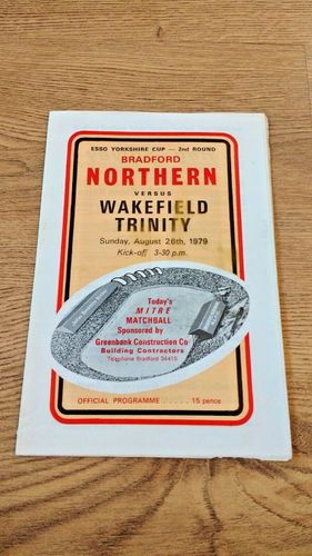 Bradford Northern v Wakefield Trinity Aug 1979 Yorkshire Cup Rugby League Programme
