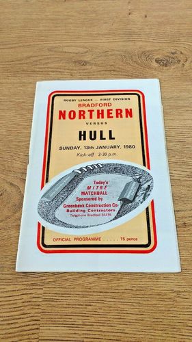 Bradford Northern v Hull Jan 1980 Rugby League Programme