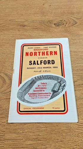 Bradford Northern v Salford Mar 1980 Rugby League Programme