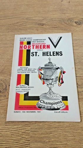 Bradford Northern v St Helens Nov 1981 Rugby League Programme