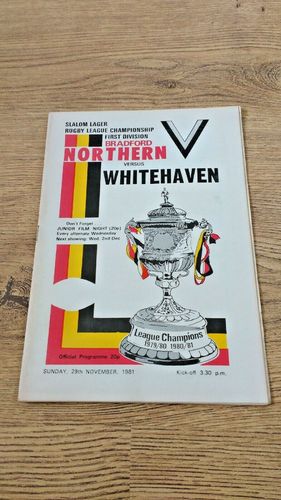 Bradford Northern v Whitehaven Nov 1981 Rugby League Programme