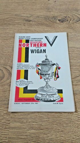 Bradford Northern v Wigan Sept 1981 Rugby League Programme