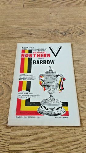 Bradford Northern v Barrow Oct 1981 Rugby League Programme