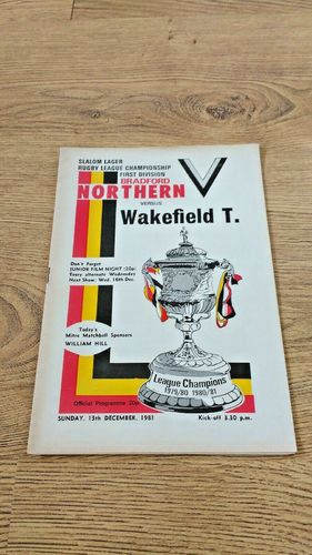 Bradford Northern v Wakefield Trinity Dec 1981 Rugby League Programme