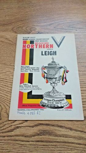 Bradford Northern v Leigh Feb 1982 Rugby League Programme