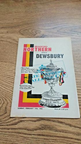 Bradford Northern v Dewsbury Feb 1982 Challenge Cup Rugby League Programme