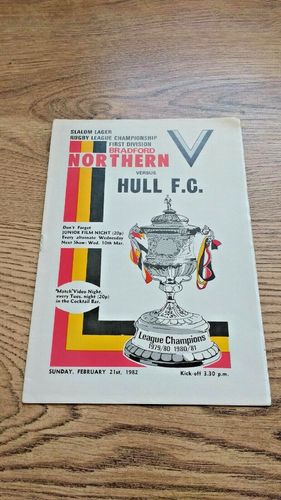 Bradford Northern v Hull Feb 1982 Rugby League Programme