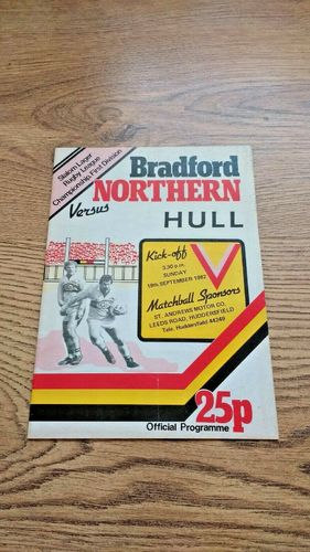 Bradford Northern v Hull Sept 1982 Rugby League Programme