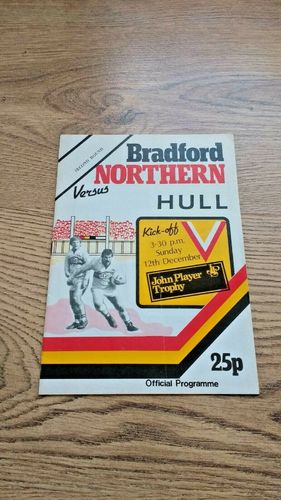 Bradford Northern v Hull Dec 1982 John Player Trophy Rugby League Programme