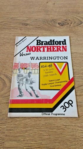 Bradford Northern v Warrington Mar 1983 Rugby League Programme