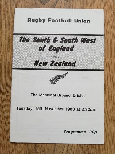 South & South West v New Zealand Nov 1983 Rugby Programme
