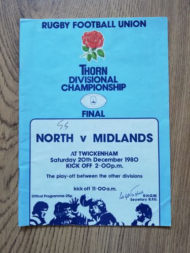North v Midlands Dec 1980 Divisional Championship Final Rugby Programme