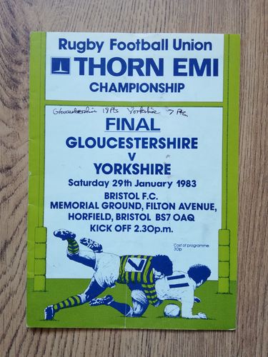 Gloucestershire v Yorkshire Jan 1983 County Championship Final Rugby Programme