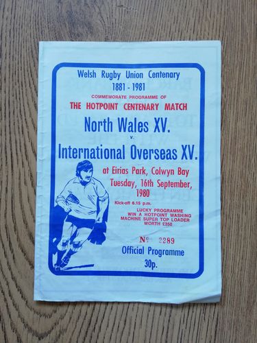 North Wales XV v International Overseas XV Sept 1980 Rugby Programme