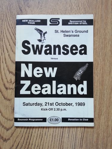 Swansea v New Zealand Oct 1989 Rugby Programme